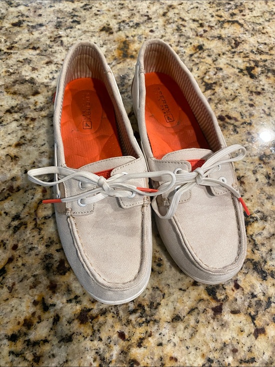 Sperry Shoes - Sperry Women's Canvas Moccasins in Cream with Coral Insole